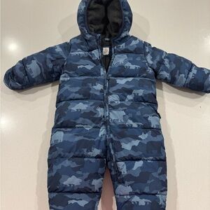Gap 6-12 months Navy and Light Blue Camo Puffer One-Piece